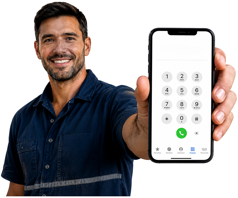 Yarrawarrah Blocked Drains plumber holding a phone — call 1300 261 965