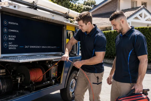 Plumbers clearing a blocked drain in Yarrawarrah