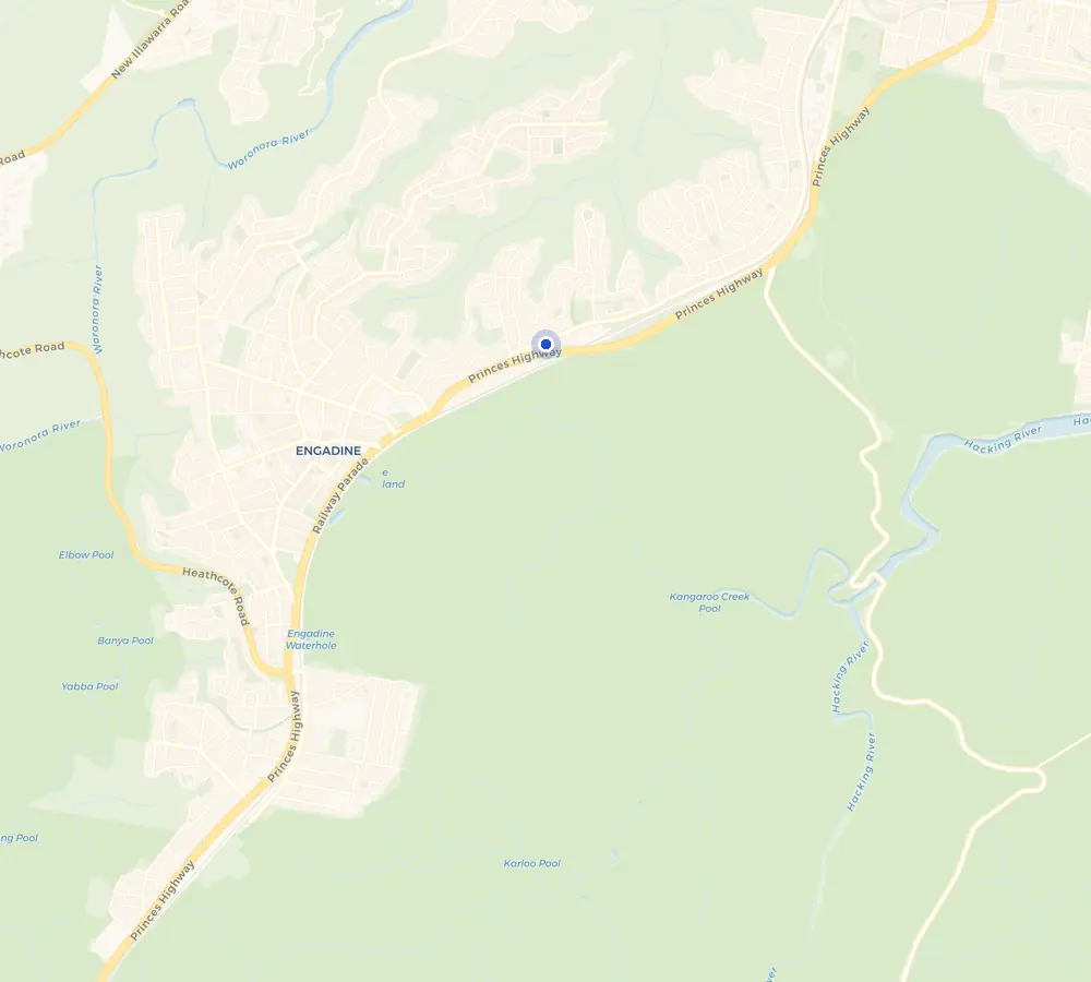 Map of the Yarrawarrah service area and the surrounding Shire, showing Yarrawarrah and the nearby streets we cover.